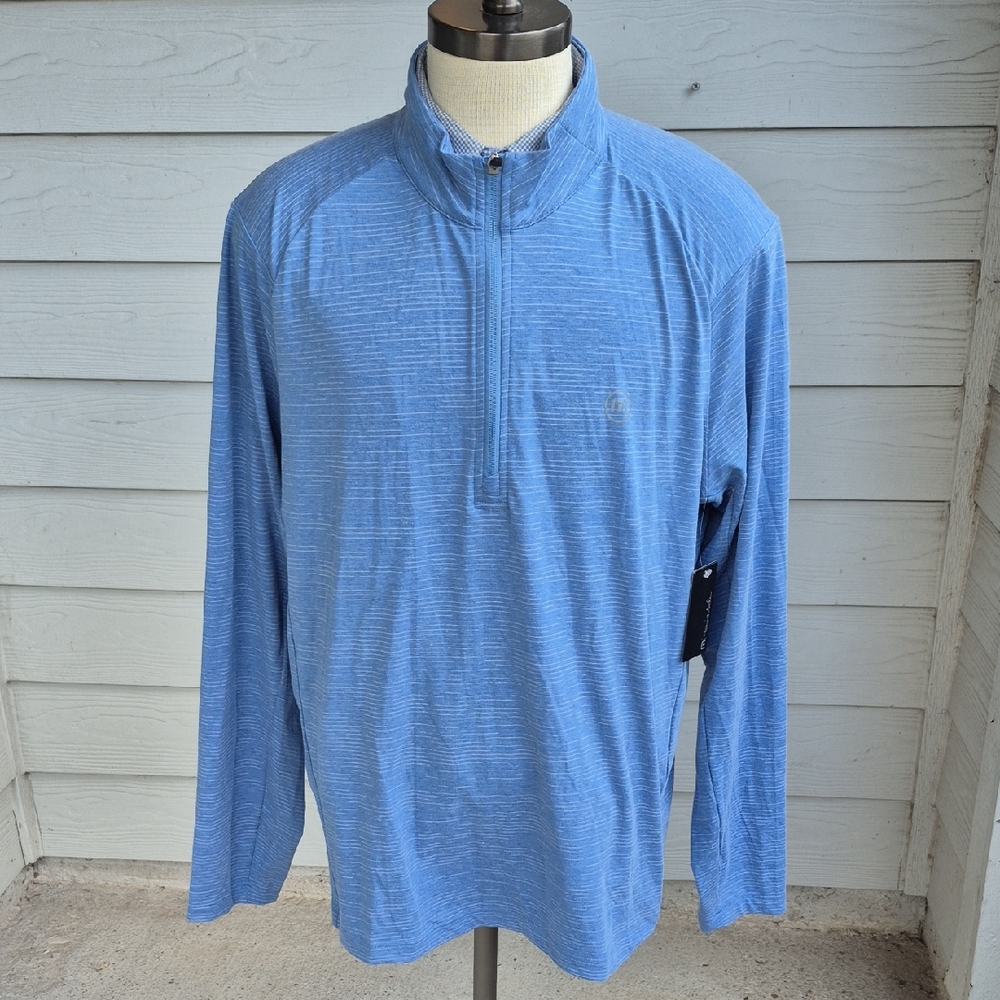 TRAVIS MATHEW Fresh Energy Blue Horizontal Striped‎ XL Pullover Shirt Jacket NEW